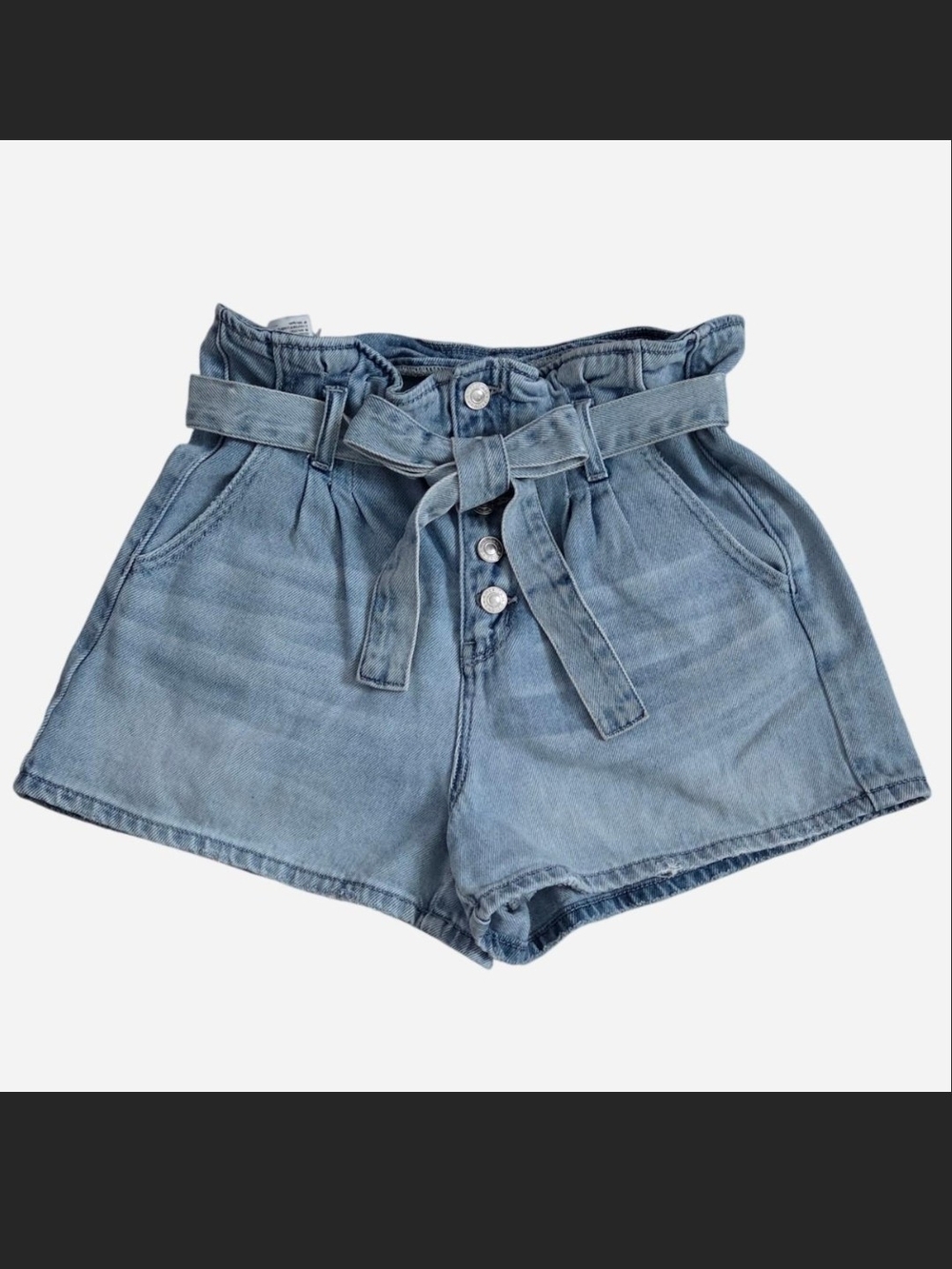 American Eagle Outfitters Light Wash Paperbag Denim Shorts with Tie